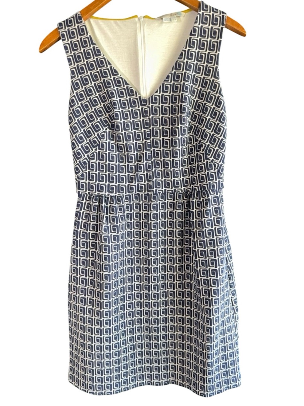 Boden‎ Geometric Print Sleeveless Fit & Flare Dress US 6R Navy Cream